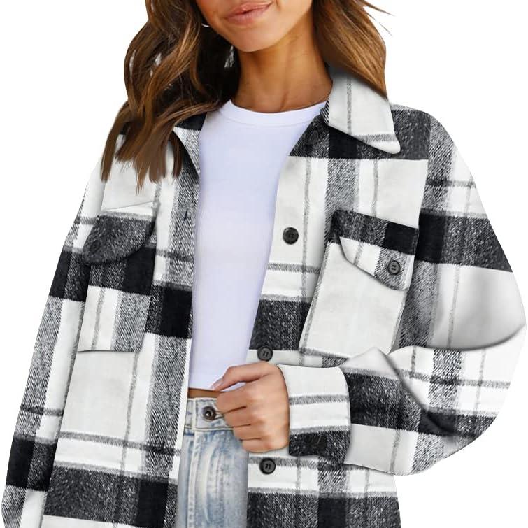 Dames Flanellen Shacket Casual Jas | Geruite Blouse met Knoopsluiting, Lange Mouwen, Herfst- en Winteroutfit