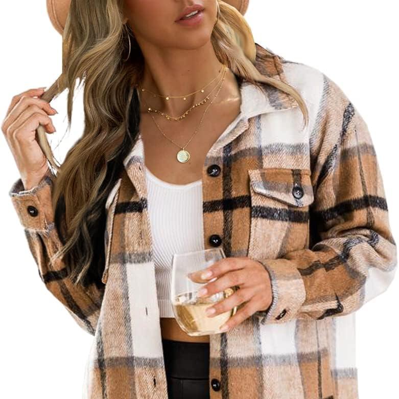 Dames Flanellen Shacket Casual Jas | Geruite Blouse met Knoopsluiting, Lange Mouwen, Herfst- en Winteroutfit