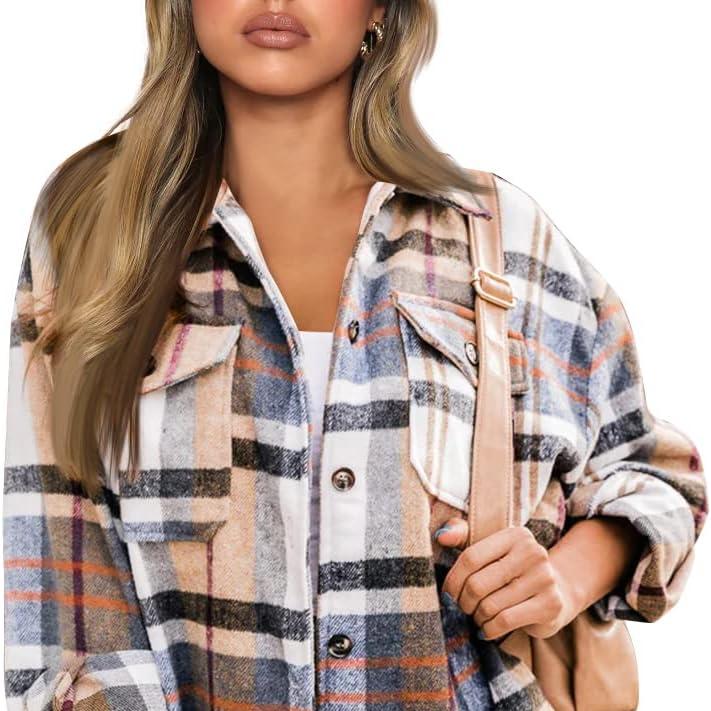 Dames Flanellen Shacket Casual Jas | Geruite Blouse met Knoopsluiting, Lange Mouwen, Herfst- en Winteroutfit