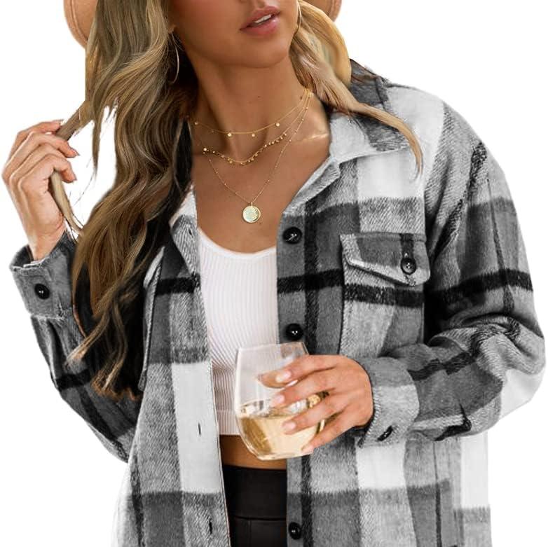 Dames Flanellen Shacket Casual Jas | Geruite Blouse met Knoopsluiting, Lange Mouwen, Herfst- en Winteroutfit
