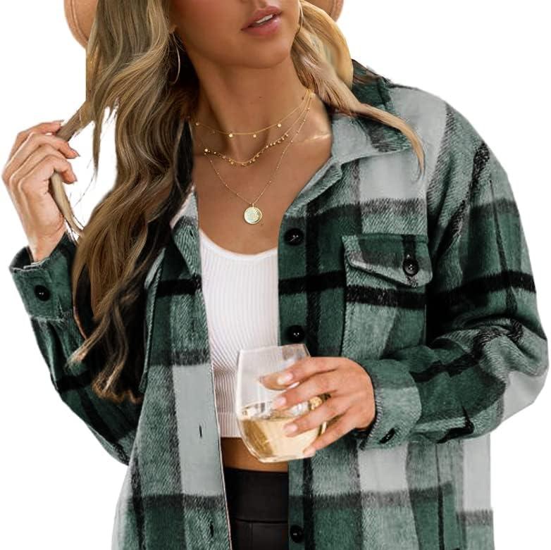 Dames Flanellen Shacket Casual Jas | Geruite Blouse met Knoopsluiting, Lange Mouwen, Herfst- en Winteroutfit