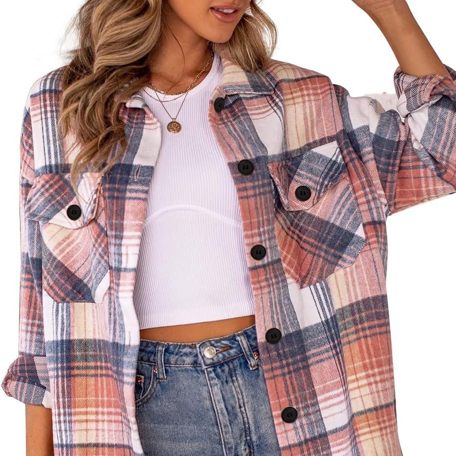 Dames Flanellen Shacket Casual Jas | Geruite Blouse met Knoopsluiting, Lange Mouwen, Herfst- en Winteroutfit