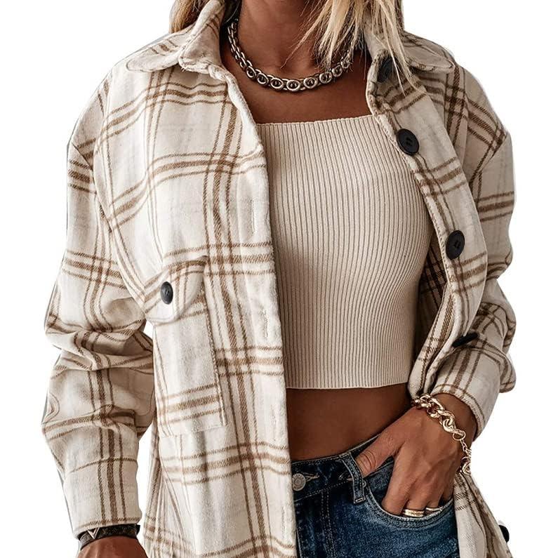 Dames Flanellen Shacket Casual Jas | Geruite Blouse met Knoopsluiting, Lange Mouwen, Herfst- en Winteroutfit