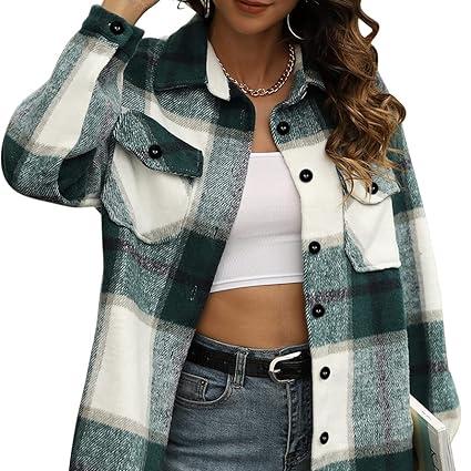 Dames Flanellen Shacket Casual Jas | Geruite Blouse met Knoopsluiting, Lange Mouwen, Herfst- en Winteroutfit