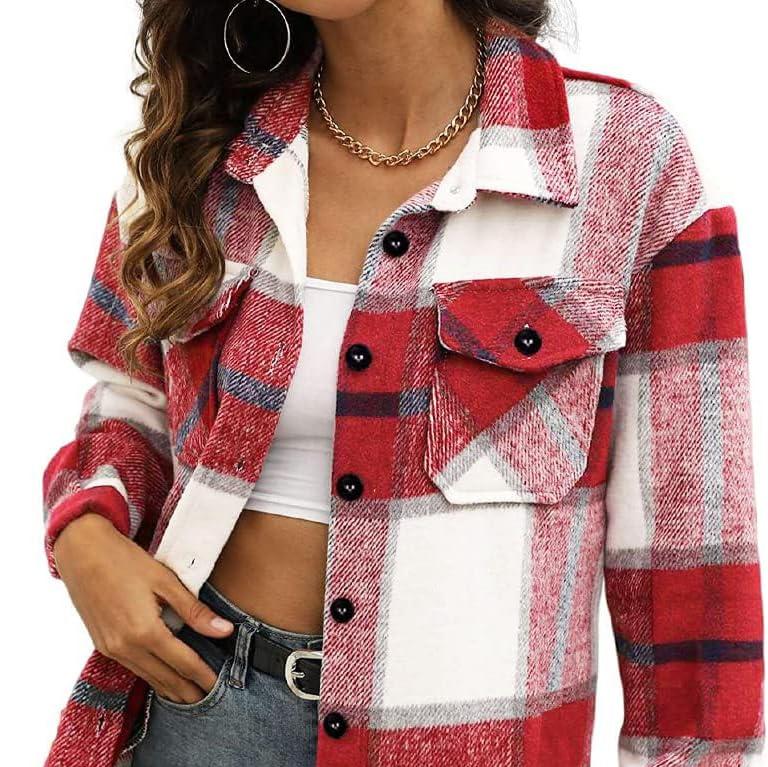 Dames Flanellen Shacket Casual Jas | Geruite Blouse met Knoopsluiting, Lange Mouwen, Herfst- en Winteroutfit
