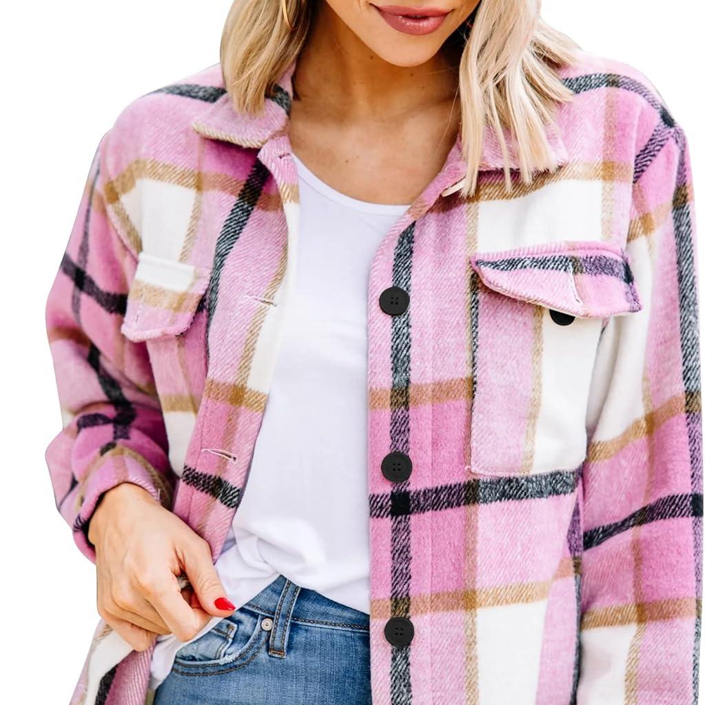 Dames Flanellen Shacket Casual Jas | Geruite Blouse met Knoopsluiting, Lange Mouwen, Herfst- en Winteroutfit