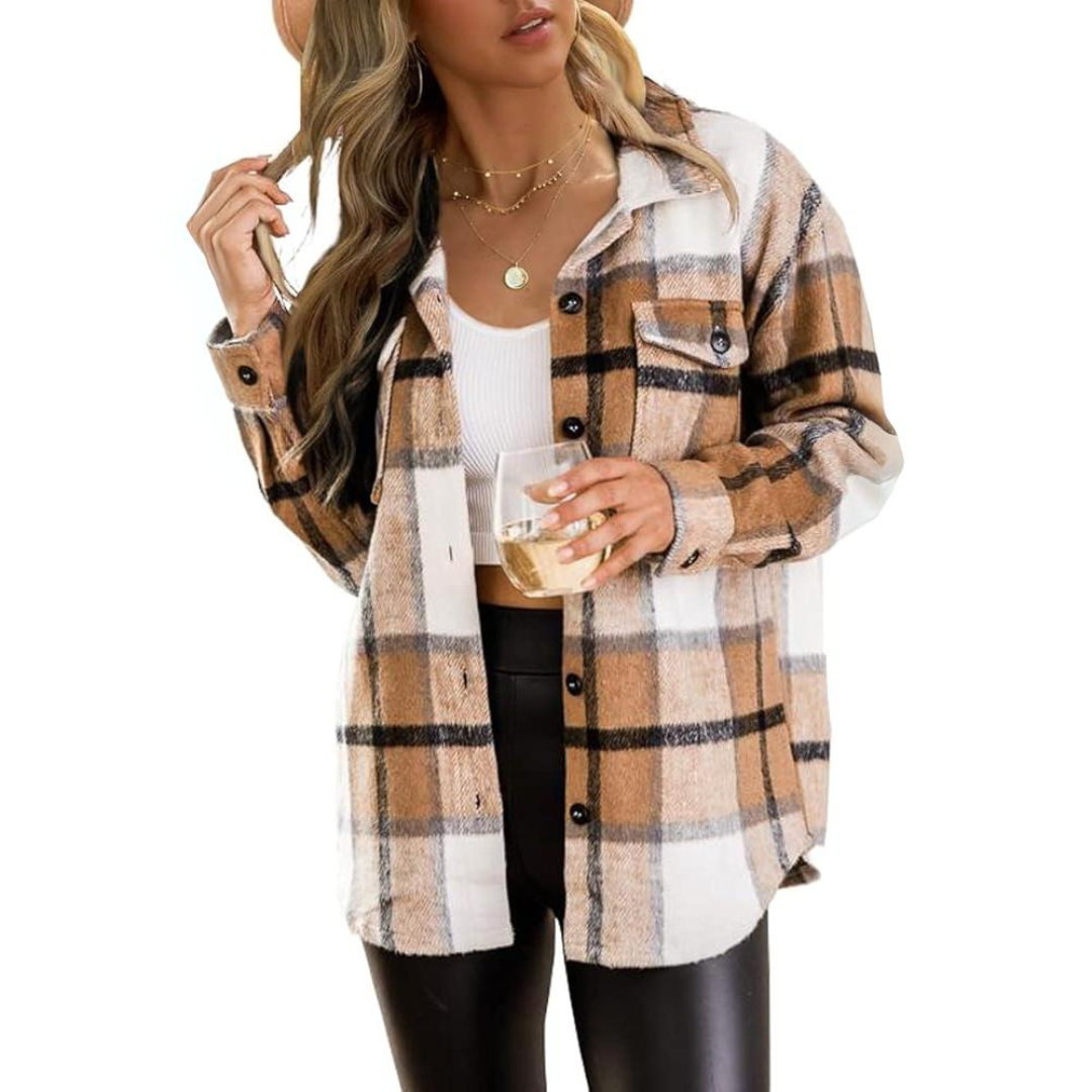 Dames Flanellen Shacket Casual Jas | Geruite Blouse met Knoopsluiting, Lange Mouwen, Herfst- en Winteroutfit