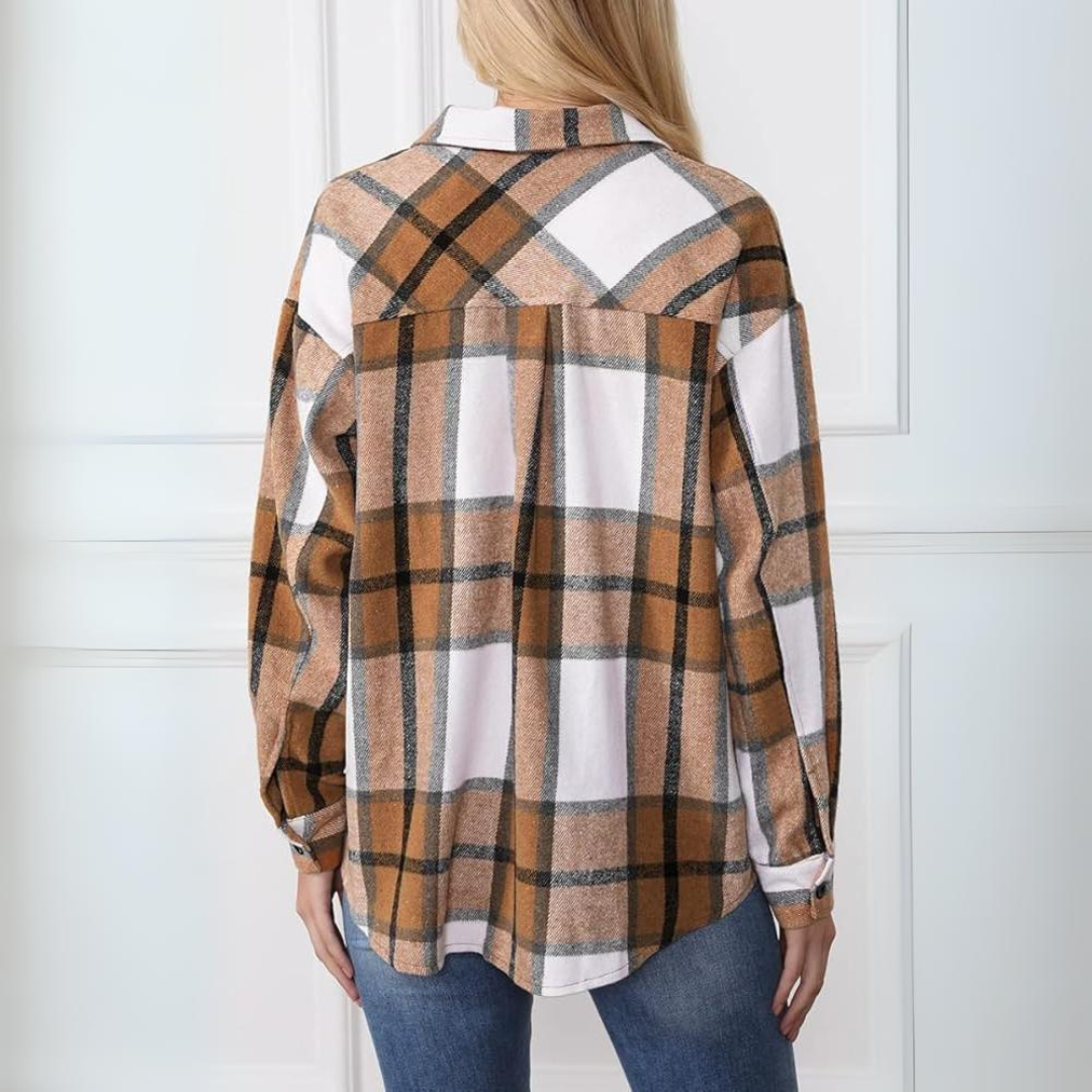 Dames Flanellen Shacket Casual Jas | Geruite Blouse met Knoopsluiting, Lange Mouwen, Herfst- en Winteroutfit